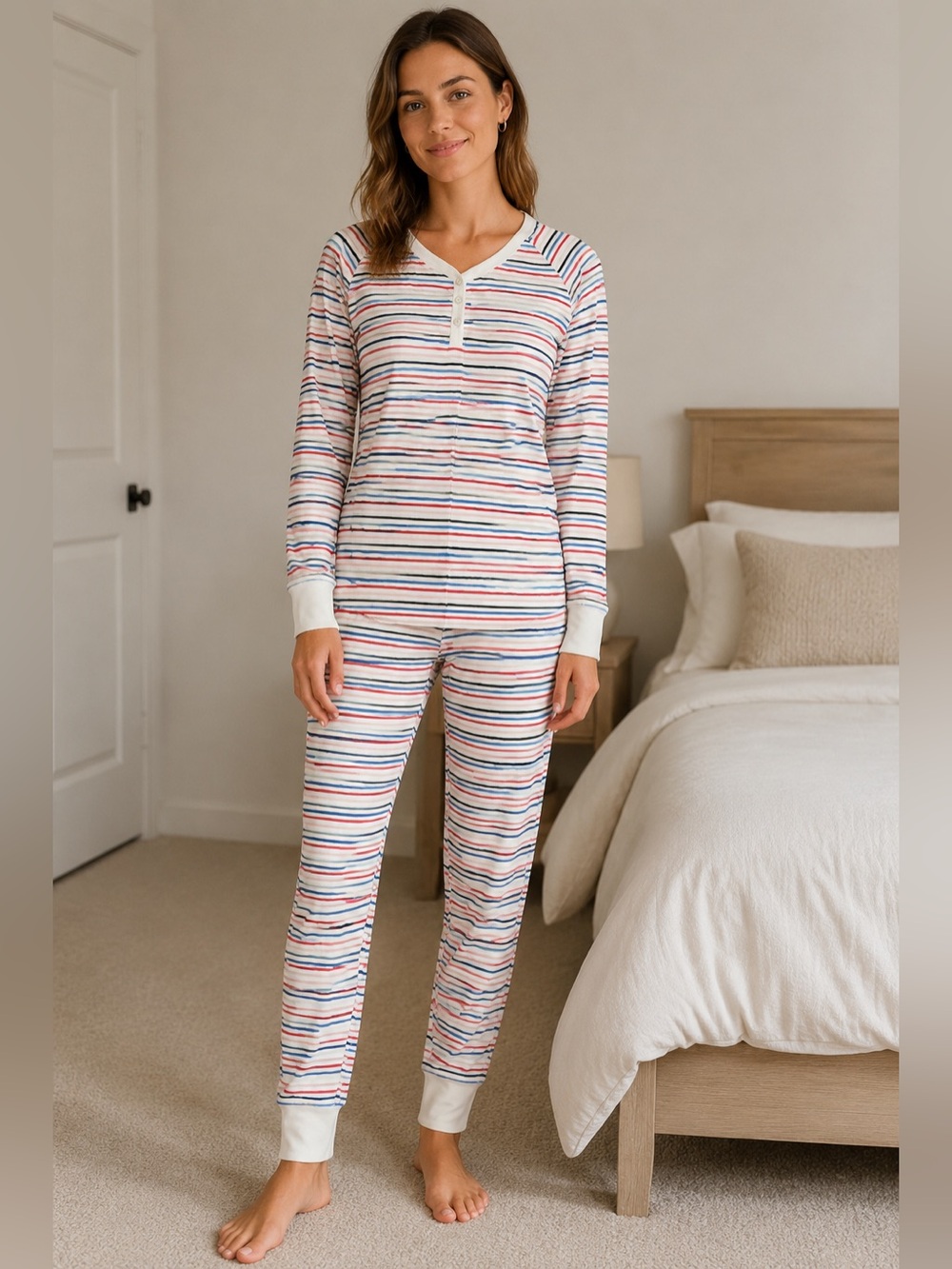 L.L.Bean Super Soft Striped Henley Pajama Set XS